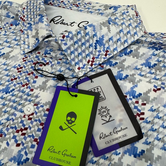 NWT Robert Graham Clubhouse Basel Geometric Performance Golf Polo MEDIUM $128 - Picture 5 of 12